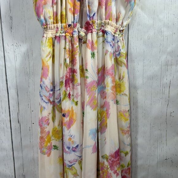 Zara V Neck Halter Floral Print Sleeveless Bloggers Favorite Long Maxi Dress - Picture 11 of 12
